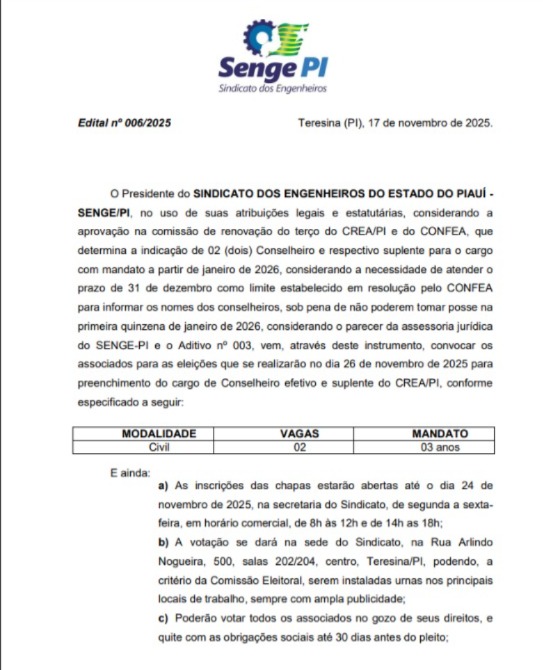 EDITAL 006.2025 – SENGE/PI